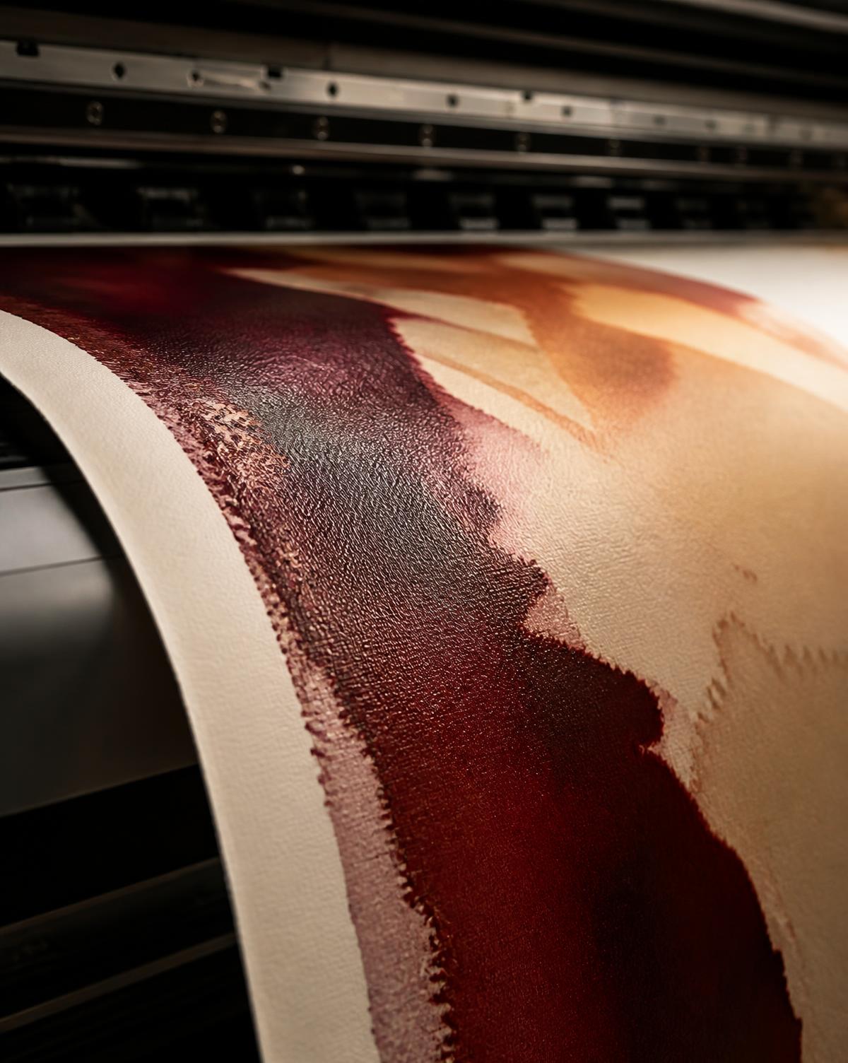 Pigment ink laying colour onto fine art paper in a large-format printer